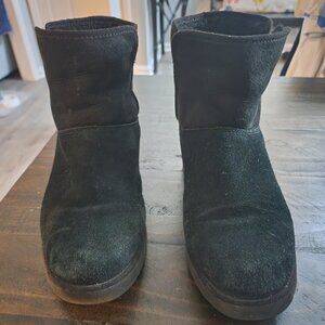 Ugg Kristen Boots Black Suede Wedge Slip On Short Ankle Bootie Size 10- 1012497